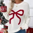 thumbnail image 1 of Christmas Sweaters for Women Knit Cute Bow Knot Long Sleeve Crewneck Causal Loose Fall Pullover Tops (XXL, White), 1 of 9