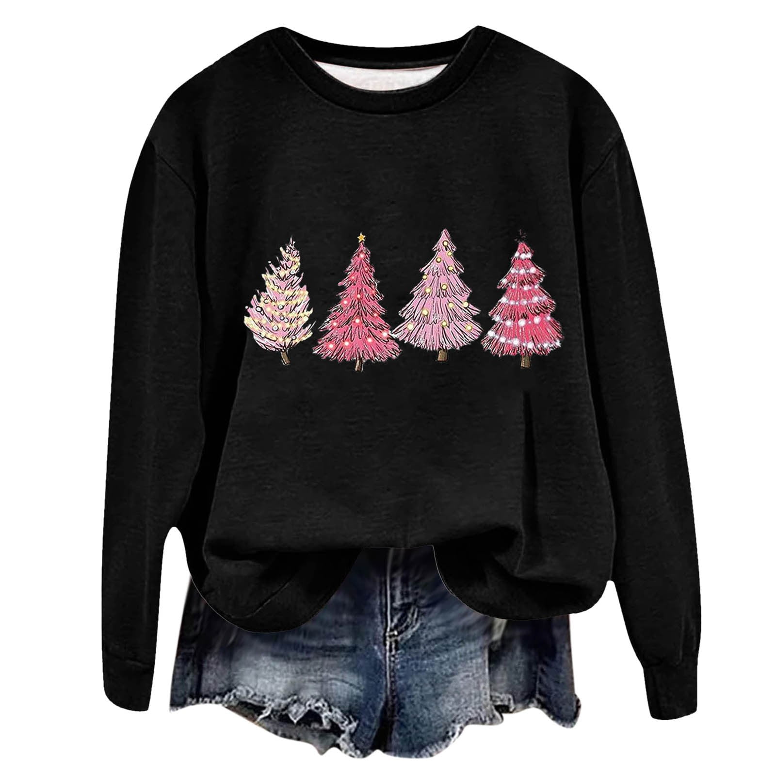 Christmas Sweaters for Women,Print Tree Merry Pullover Crewneck Long ...