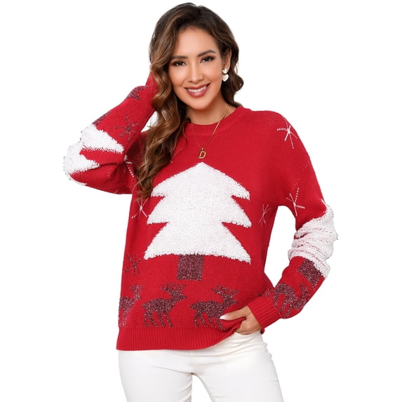 Christmas Sweaters for Women Reindeer Snowflake Holiday Ugly Knits Long Sleeve Pullover