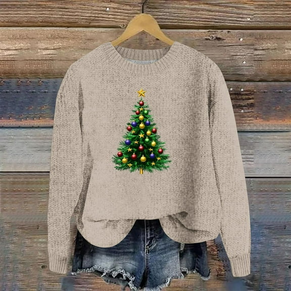 Christmas Sweaters for Women Sweater Pullover Christmas Sweater with Round Neck, Long Sleeves, and Holiday Designs
