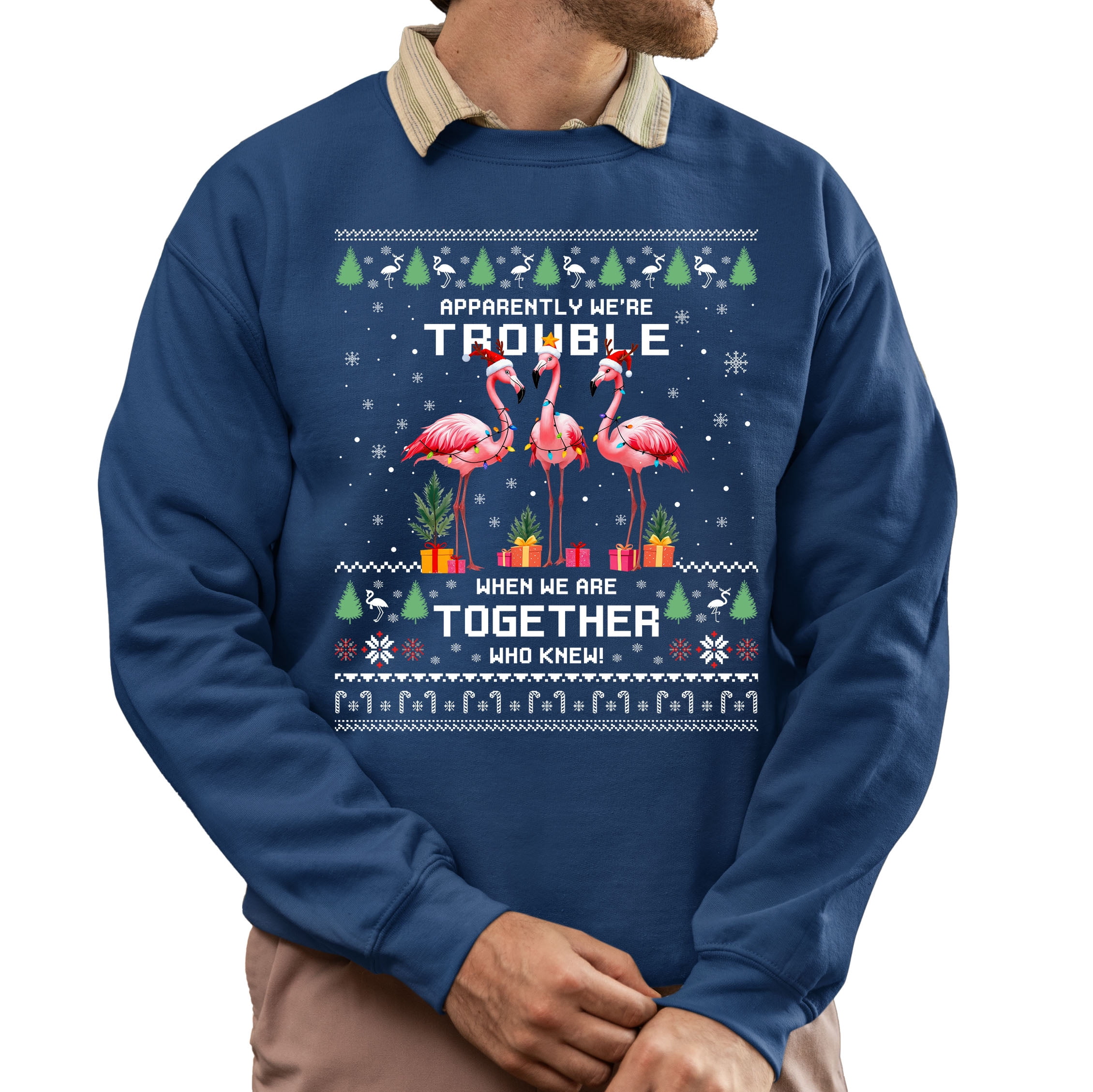 Merry Christmas Flamingo Waffle Sweatshirt main image 0