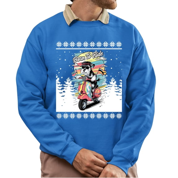 Christmas Sweatshirt, Born to Ride Dog on Scooter Christmas Sweatshirt, Funny Holiday Ugly Sweater, Festive Crewneck for Pet & Scooter Lovers