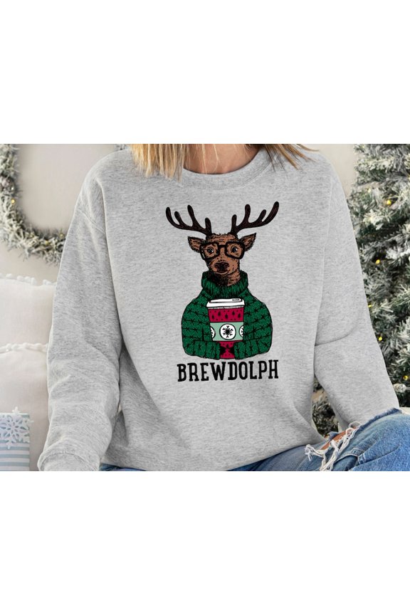 Christmas Sweatshirt, Christmas Coffee Sweater, Brewdolph Sweatshirt, Coffee Lover Gift, Reindeer Sweatshirt, Christmas Holiday Party Hoodie