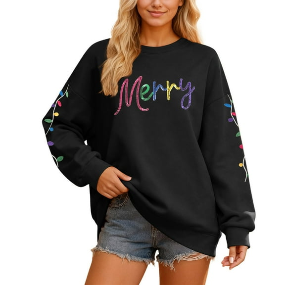 Christmas Sweatshirt Christmas Crewneck Sweatshirt Long Sleeve Streetwear With Letter Soft Wear Christmas Hoodies Black S