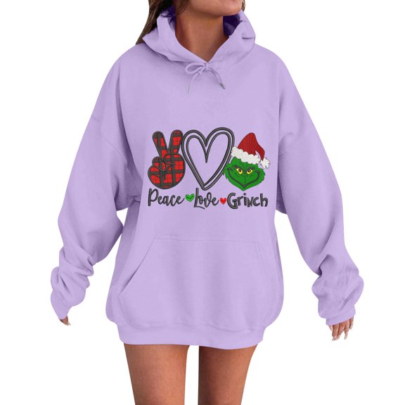 Christmas Sweatshirt Christmas Tree Snowflake Print Long Sleeve Hoodie Purple XXXL