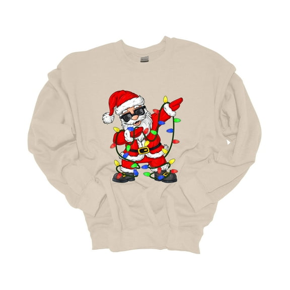 Christmas Sweatshirt Dancing Santa Christmas Lights Crewneck Sweatshirt-Sand-small