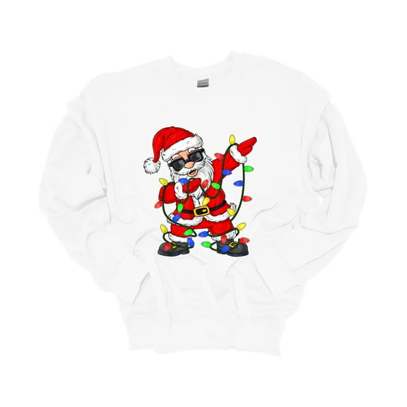 Christmas Sweatshirt Dancing Santa Christmas Lights Crewneck Sweatshirt-White-small