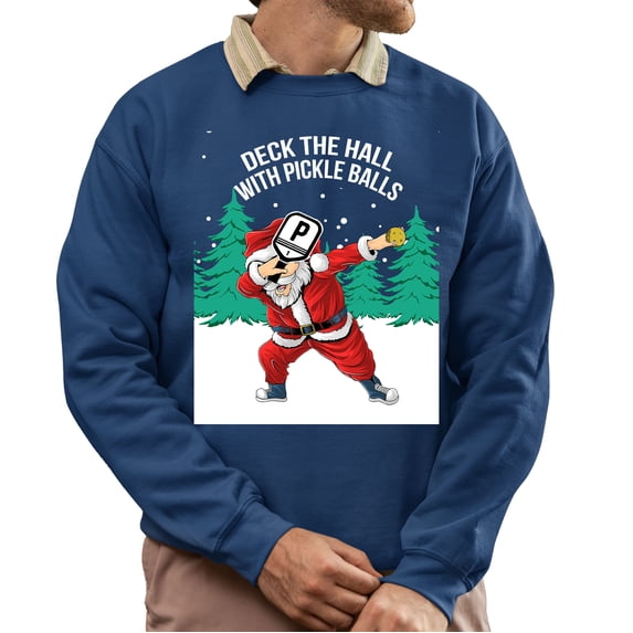 Christmas Sweatshirt, Deck the Hall with Pickle Balls Christmas Sweatshirt, Funny Santa Pickleball Sweater, Ugly Holiday Sweater for Pickleball Players, Holiday Pickleball Gift