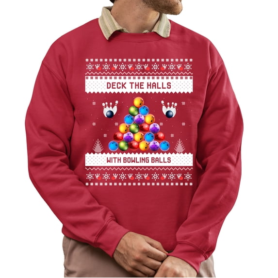 Christmas Sweatshirt, Deck the Halls with Bowling Balls Funny Christmas Sweatshirt, Unique Holiday Bowling Lover Sweatshirt, Holiday Gift for Women & Men