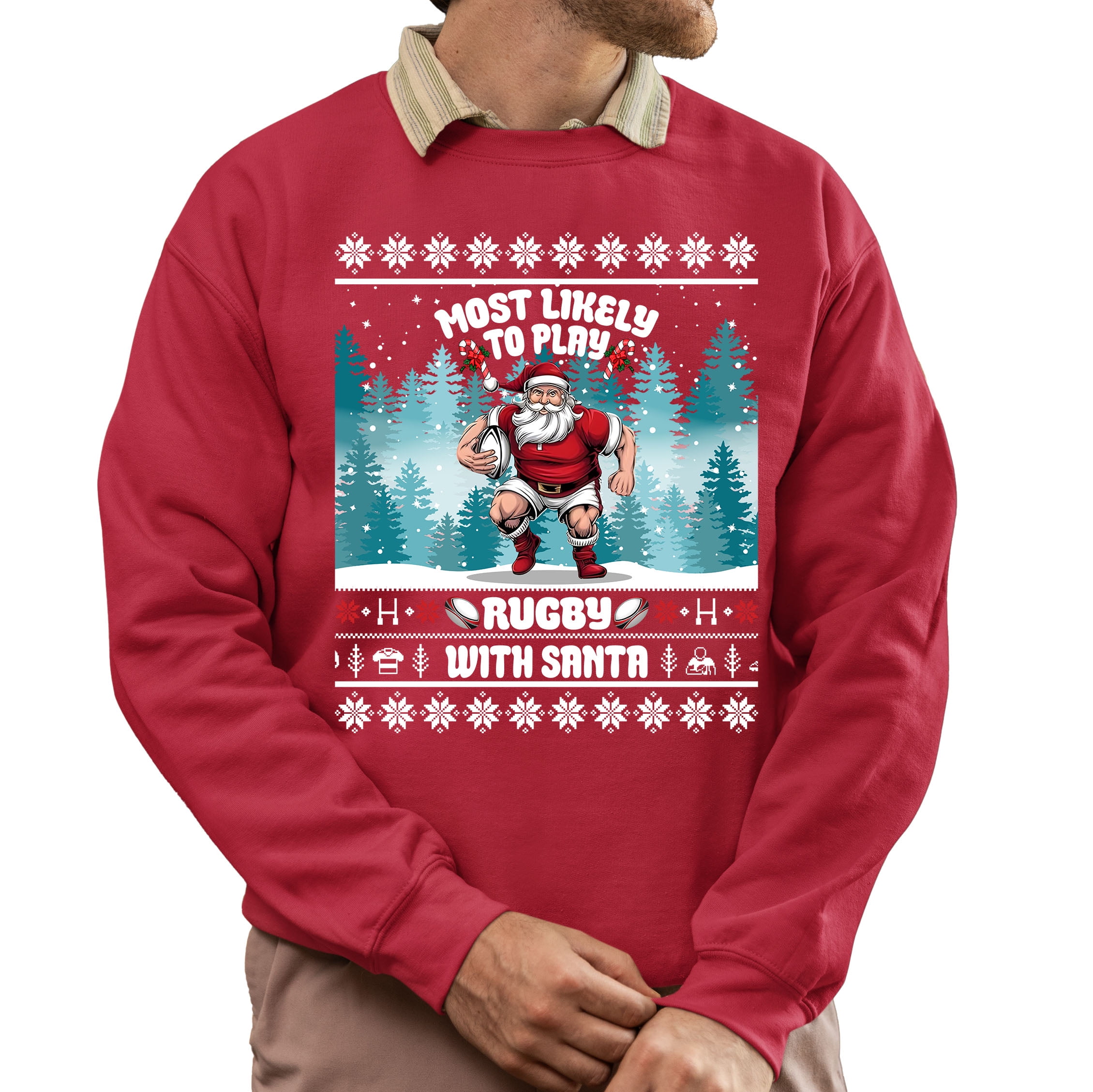 Christmas Sweatshirt, Funny Rugby Christmas Sweatshirt for Men and Women,  Most Likely to Play Rugby with Santa Ugly Holiday Sweater, Festive Sports  Fan Pullover - Walmart.com