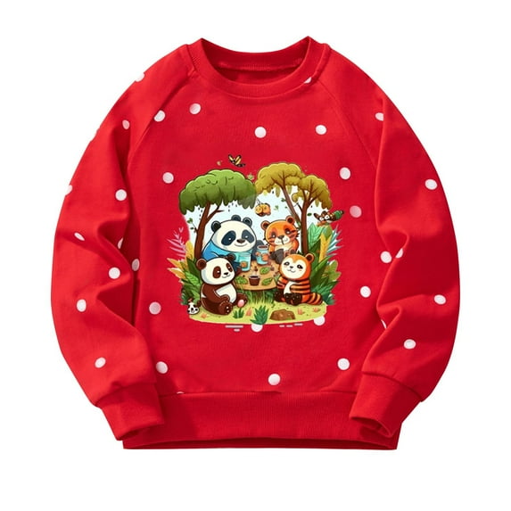 Christmas Sweatshirt for Girls Printed Long Sleeves Tops Casual Fleece Sweater Crew Neck Oversized Pullover Cotton Clothes Casual Comfy Fall Winter Warm Sweatshirts Kids Coat