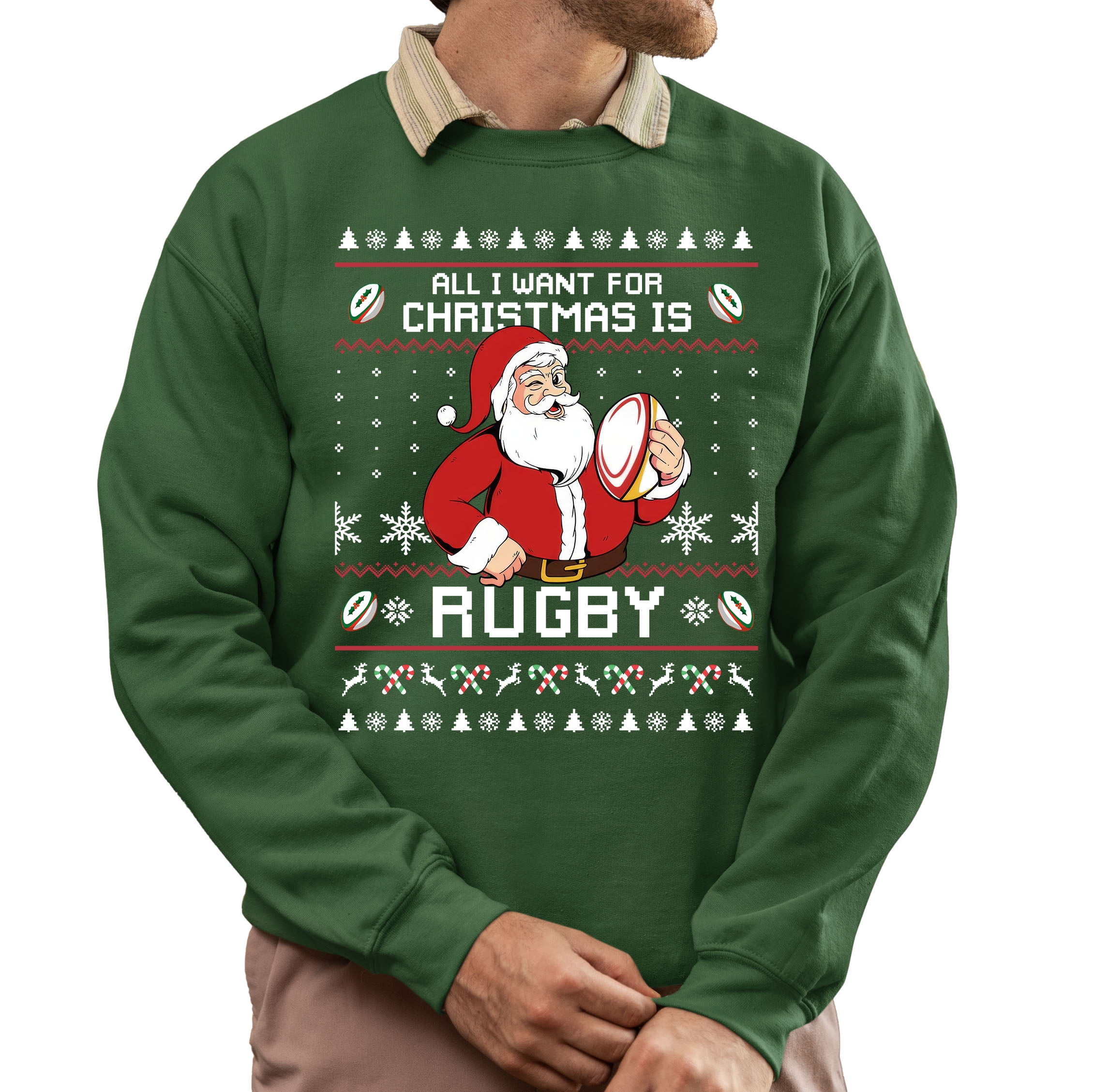 Christmas Sweatshirt, All I Want for Christmas is Rugby Ugly Holiday  Sweatshirt, Festive Santa Rugby Fan Jumper, Christmas Gameday Apparel for  Men & Women, Unique Xmas Gift - Walmart.com