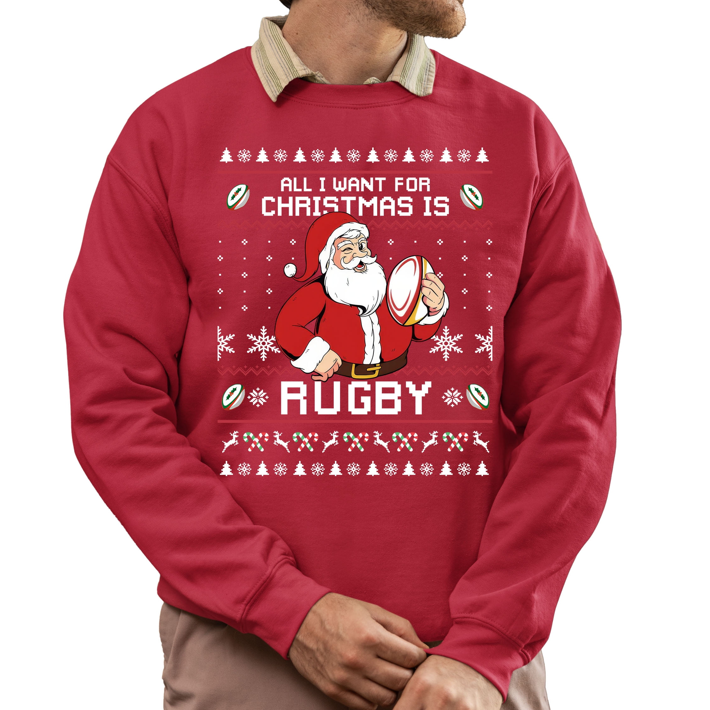 Christmas Sweatshirt, All I Want for Christmas is Rugby Ugly Holiday  Sweatshirt, Festive Santa Rugby Fan Jumper, Christmas Gameday Apparel for  Men & Women, Unique Xmas Gift - Walmart.com