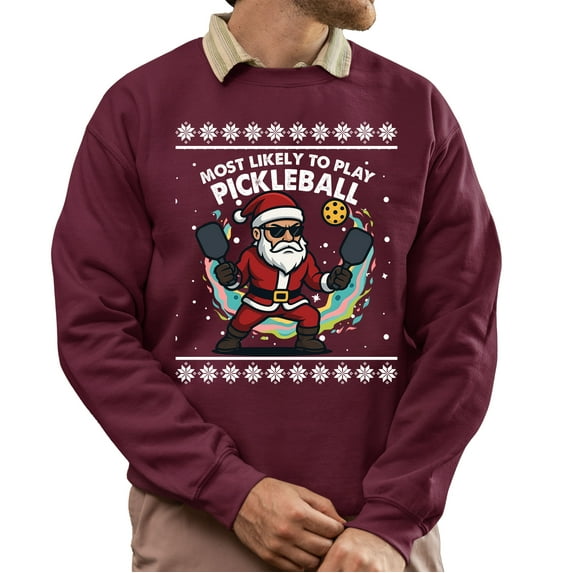Christmas Sweatshirt, Most Likely to Play Pickleball Santa Christmas Sweatshirt, Ugly Christmas Pickleball Jumper, Funny Holiday Gift for Dinking Fans