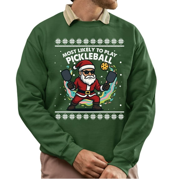 Christmas Sweatshirt, Most Likely to Play Pickleball Santa Christmas Sweatshirt, Ugly Christmas Pickleball Jumper, Funny Holiday Gift for Dinking Fans