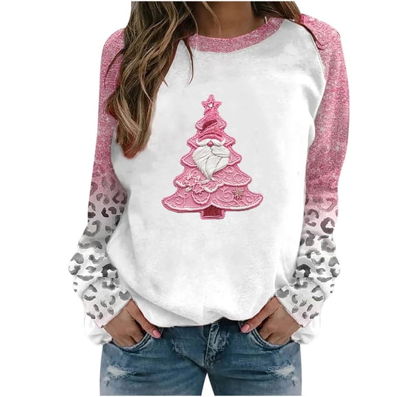 Christmas Sweatshirt MIUOWANP Women's Round Neck Printed Long Sleeved Top Sweatshirts Multicolor M