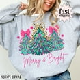 thumbnail image 1 of Christmas Sweatshirt Merry & Bright Xmas Tree Sweater, Pink Holiday Festive Bow Lights Pullover Cute Jolly Tee Merry Christmas Mom Sweatshirt, 1 of 5