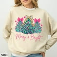 thumbnail image 1 of Christmas Sweatshirt Merry & Bright Xmas Tree Sweater, Pink Holiday Festive Bow Lights Pullover Cute Jolly Tee Merry Christmas Mom Sweatshirt, 1 of 5