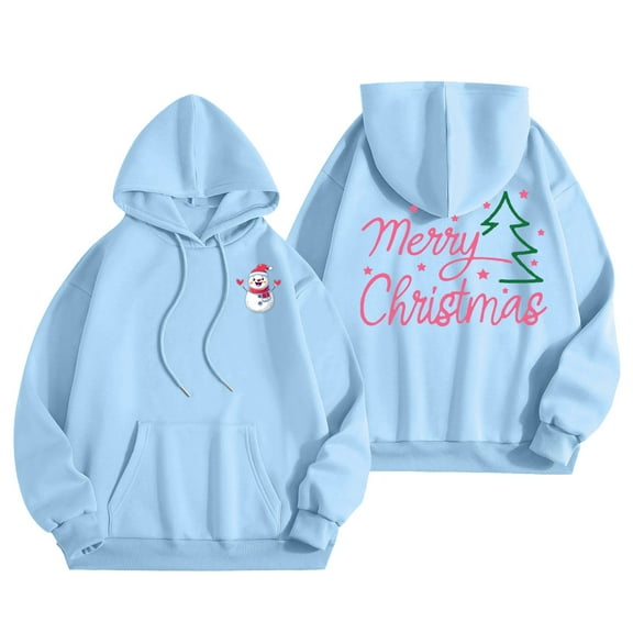 Christmas Sweatshirt Merry Christmas Shirt for Women'S Christmas Tree Letter Print Hoody Christmas Holiday Hooded Hoody Womens Hoodies Sky Blue M