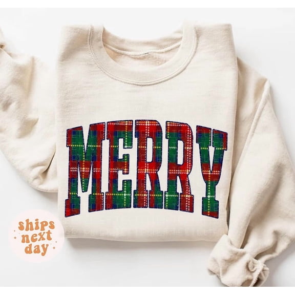Christmas Sweatshirt Merry Christmas Sweater Christmas Crewneck Pullover Plaid Holiday Sweaters Matching