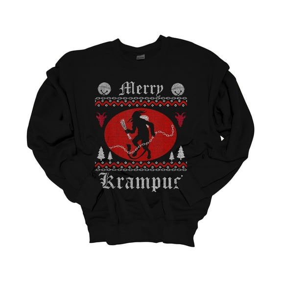 Christmas Sweatshirt Merry Krampus Ugly Sweater Crewneck Sweatshirt-Black-small