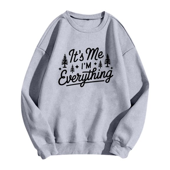 Christmas Sweatshirt Printed Couple Crew Neck Hoodless Sweatshirt And Christmas Hoodies Women Grey M