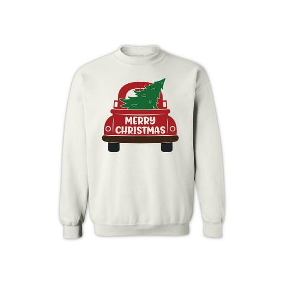 Christmas Sweatshirt, Red Truck with Tree, Holiday Graphic Crewneck for Women, Men, Girls, Boys Kids, Family