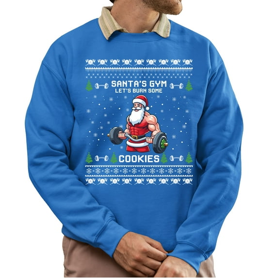 Christmas Sweatshirt, Santa's Gym Let's Burn Some Cookies Christmas Sweatshirt, Funny Weightlifting Ugly Holiday Jumper, Festive Fitness Gift for Gym Lovers & Bodybuilders