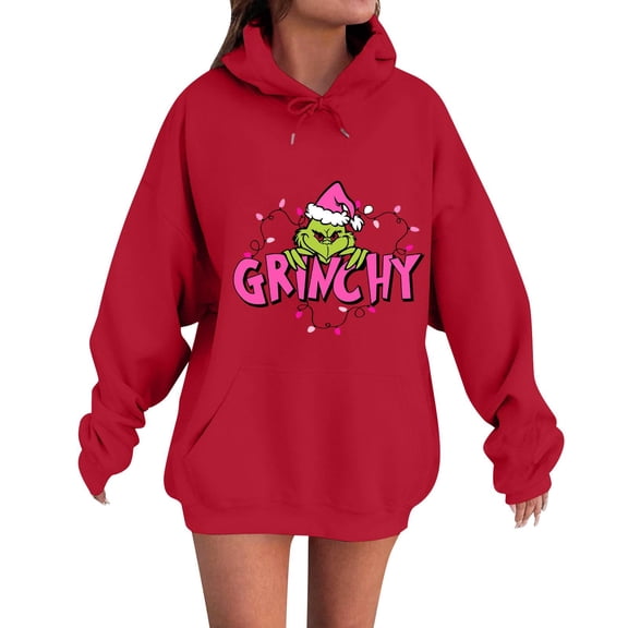 Christmas Sweatshirt Women Christmas Tree Holiday Merry Xmas Sweatshirt Red Large