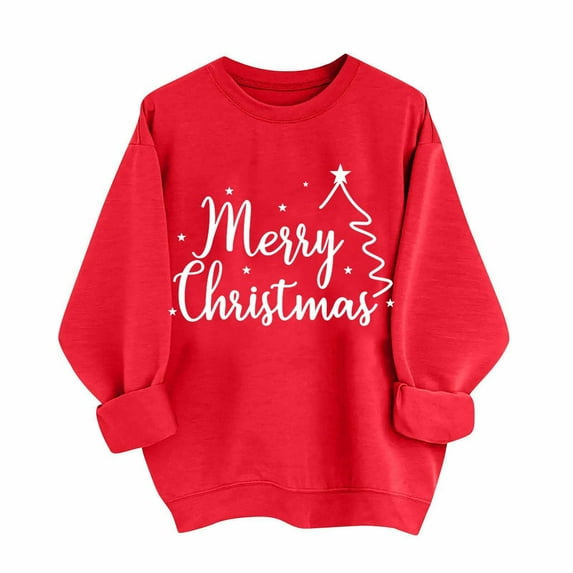 Christmas Sweatshirt Women Merry Christmas Print Sweatshirts Xmas Long Sleeve Fleece Shirts Crewneck Pullover Tops