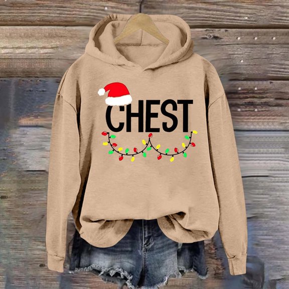 Christmas Sweatshirt Women'S Chest Nutty Print Christmas Shirt Long Sleeve Casual Loose Tops Women Hoodies Khaki XXL