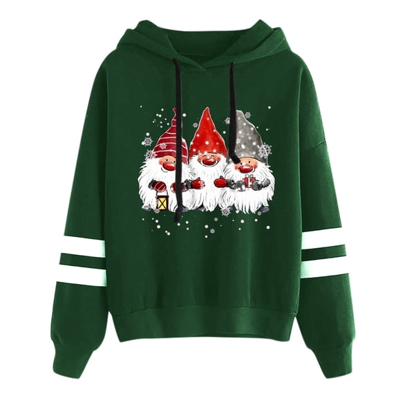 Christmas Sweatshirt Women'S Christmas Gnome Printed Long Sleeve Hooded Hoody Top Womens Hoodies Green L