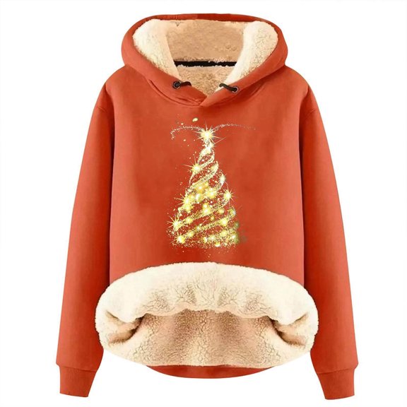 Christmas Sweatshirt Women'S Christmas Themed Print Fleece Hoodie Tops Women Hoodies Orange XXL