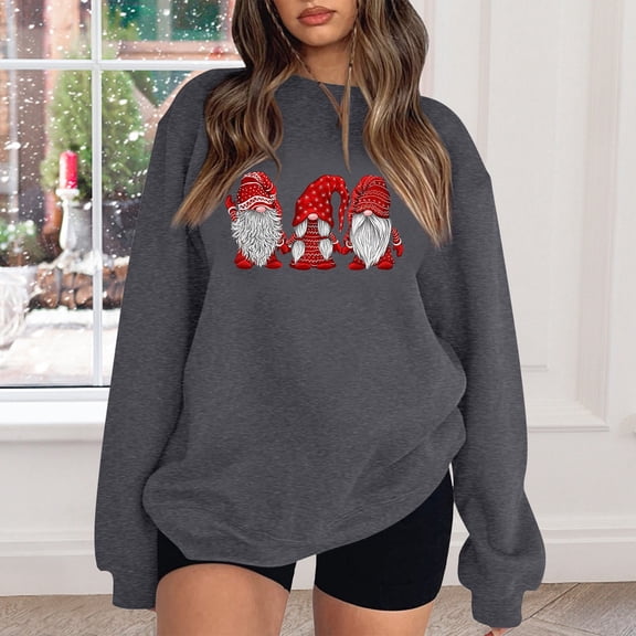 Christmas Sweatshirt Women'S Fall Winter Loose Top Christmas Shoulder Sleeve Hoodless Pullover Hoody Sweater Women Hoodies Grey XL