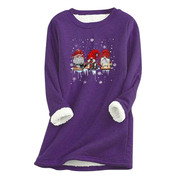 Christmas Sweatshirt for Women Sherpa Lined Jumper Fleece Pullover Plush Sweater Winter Warm Tops Xmas Funny Graphic Santa Jumpers Thermal Underwear Loungewear Novelty Tunics