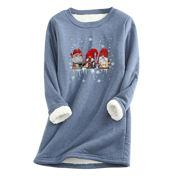 Christmas Sweatshirt for Women Sherpa Lined Jumper Fleece Pullover Plush Sweater Winter Warm Tops Xmas Funny Graphic Santa Jumpers Thermal Underwear Loungewear Novelty Tunics