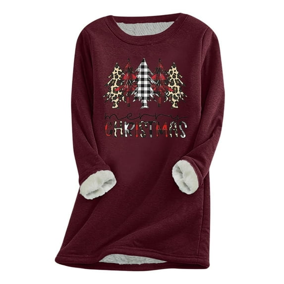 Christmas Sweatshirt for Women Sherpa Lined Jumper Fleece Pullover Plush Sweater Winter Warm Tops Xmas Funny Graphic Santa Jumpers Thermal Underwear Loungewear Novelty Tunics