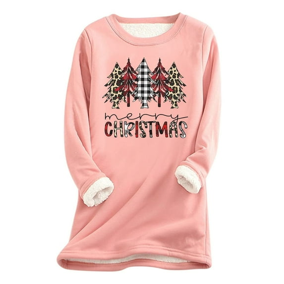Christmas Sweatshirt for Women Sherpa Lined Jumper Fleece Pullover Plush Sweater Winter Warm Tops Xmas Funny Graphic Santa Jumpers Thermal Underwear Loungewear Novelty Tunics