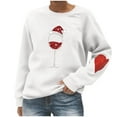 thumbnail image 1 of Christmas Sweatshirt Women Wine Glass Santa Hat Graphic Pullover Long Sleeve Casual Crewneck Holiday Tops, 1 of 4