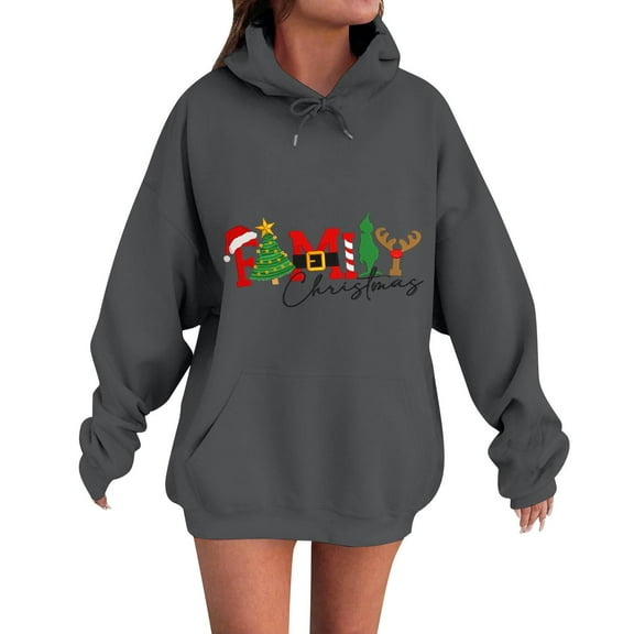 Christmas Sweatshirt Womens Long Sleeve Merry Christmas Sweatshirt Retro Fall Winter Pullover Dark Gray Small