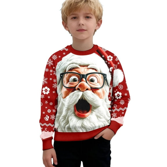 Christmas Sweatshirt b_oys Print Pullover Hoodie Long Sleeve Casual Sweatshirt Soft Blend Top For Holiday Festive Wear Ugly Christmas Sweater