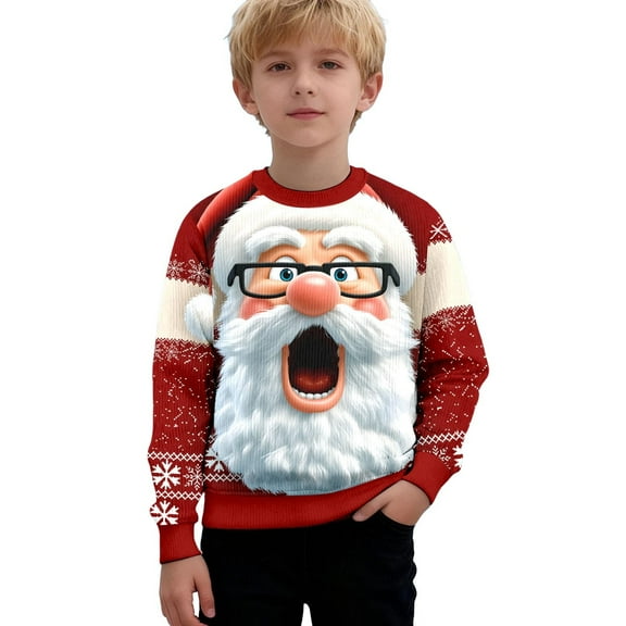 Christmas Sweatshirt b_oys Print Pullover Hoodie Long Sleeve Casual Sweatshirt Soft Blend Top For Holiday Festive Wear Ugly Christmas Sweater