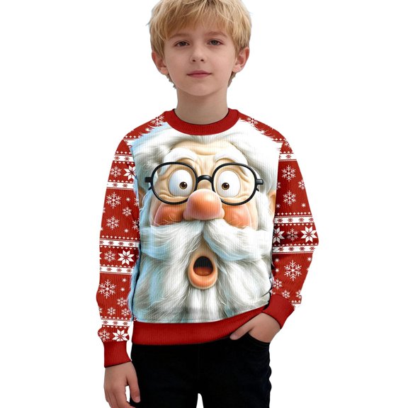 Christmas Sweatshirt b_oys Print Pullover Hoodie Long Sleeve Casual Sweatshirt Soft Blend Top For Holiday Festive Wear Ugly Christmas Sweater