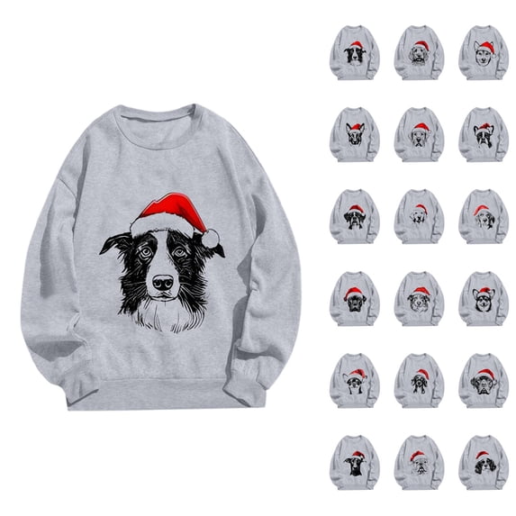 Christmas Sweatshirt for Men Women Long Sleeve Crewneck Casual Funny Cute Dog Graphic Sweatshirts Pullover Tops