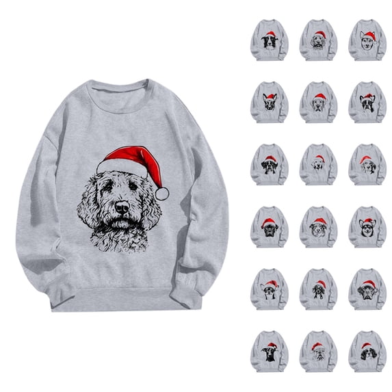 Christmas Sweatshirt for Men Women Long Sleeve Crewneck Casual Funny Cute Dog Graphic Sweatshirts Pullover Tops