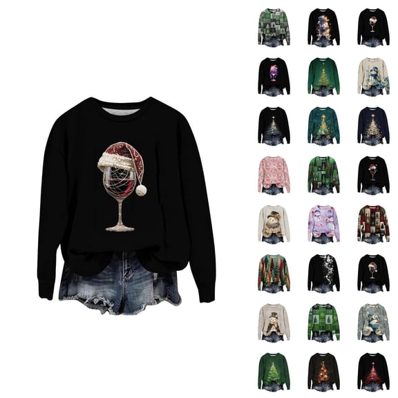 Christmas Sweatshirt for Women 2025 Long Sleeve Crewneck Christmas Tree Graphic Pullover Top