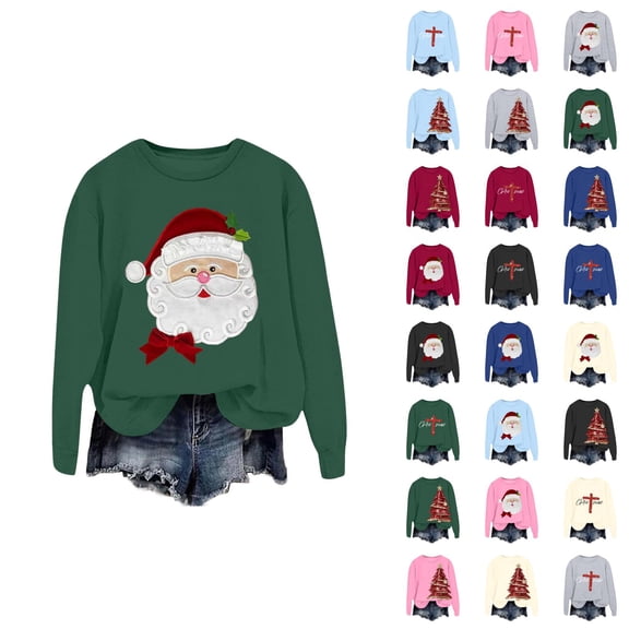 Christmas Sweatshirt for Women 2025 Long Sleeve Crewneck Festive Xmas Holiday Graphic Pullover Top