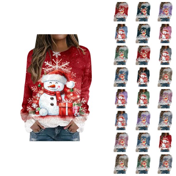 Christmas Sweatshirt for Women 2025 Long Sleeve Crewneck Holiday Graphic Pullover Top