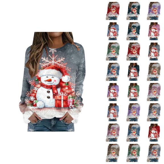 Christmas Sweatshirt for Women 2025 Long Sleeve Crewneck Holiday Graphic Pullover Top