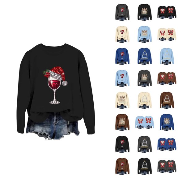 Christmas Sweatshirt for Women 2025 Long Sleeve Crewneck Xmas Graphic Pullover Top